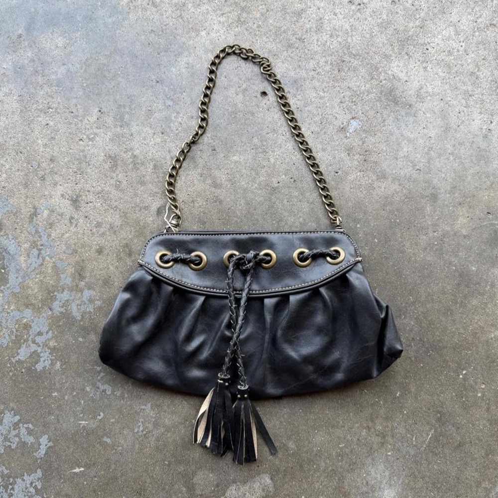 Black tassel crossbody bag with chain strap boho coach fossil type